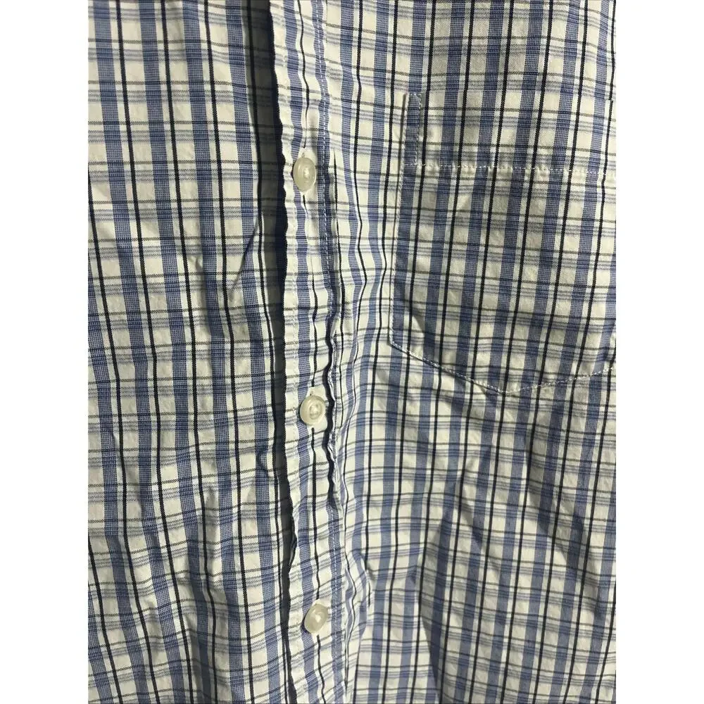 Banana Republic Shirt Mens M Blue Plaid Long Sleeve Grant Fit Button Down Office